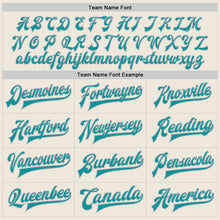 Load image into Gallery viewer, Custom Cream Teal-Gray Bomber Full-Snap Varsity Letterman Jacket

