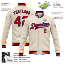 Load image into Gallery viewer, Custom Cream Red-Royal Bomber Full-Snap Varsity Letterman Jacket
