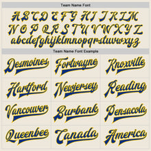 Load image into Gallery viewer, Custom Cream Royal-Yellow Bomber Full-Snap Varsity Letterman Jacket
