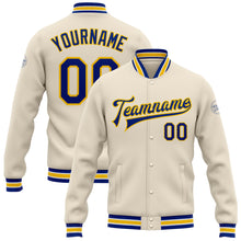 Load image into Gallery viewer, Custom Cream Royal-Yellow Bomber Full-Snap Varsity Letterman Jacket
