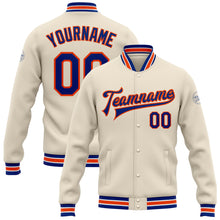 Load image into Gallery viewer, Custom Cream Royal-Orange Bomber Full-Snap Varsity Letterman Jacket
