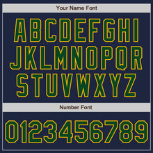 Load image into Gallery viewer, Custom Navy Green-Gold Bomber Full-Snap Varsity Letterman Jacket
