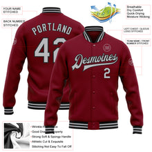 Load image into Gallery viewer, Custom Crimson Gray-Black Bomber Full-Snap Varsity Letterman Jacket
