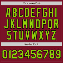 Load image into Gallery viewer, Custom Crimson Neon Green-Black Bomber Full-Snap Varsity Letterman Jacket
