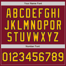 Load image into Gallery viewer, Custom Crimson Gold-Navy Bomber Full-Snap Varsity Letterman Jacket
