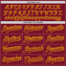 Load image into Gallery viewer, Custom Crimson Gold Bomber Full-Snap Varsity Letterman Jacket
