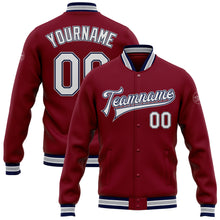 Load image into Gallery viewer, Custom Crimson White Navy-Gray Bomber Full-Snap Varsity Letterman Jacket
