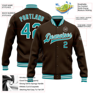 Custom Brown Teal-White Bomber Full-Snap Varsity Letterman Jacket