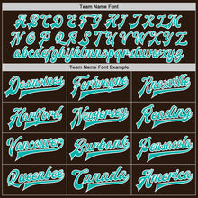 Load image into Gallery viewer, Custom Brown Aqua-White Bomber Full-Snap Varsity Letterman Jacket
