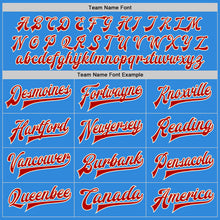 Load image into Gallery viewer, Custom Powder Blue Red-Cream Bomber Full-Snap Varsity Letterman Jacket
