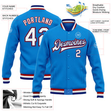 Load image into Gallery viewer, Custom Powder Blue White Royal-Red Bomber Full-Snap Varsity Letterman Jacket
