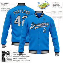Load image into Gallery viewer, Custom Powder Blue Gray-Black Bomber Full-Snap Varsity Letterman Jacket

