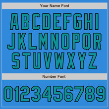 Load image into Gallery viewer, Custom Powder Blue Teal-Black Bomber Full-Snap Varsity Letterman Jacket
