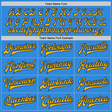 Load image into Gallery viewer, Custom Powder Blue Gold-Navy Bomber Full-Snap Varsity Letterman Jacket

