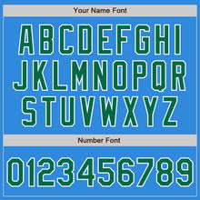 Load image into Gallery viewer, Custom Powder Blue Kelly Green-White Bomber Full-Snap Varsity Letterman Jacket
