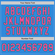 Load image into Gallery viewer, Custom Powder Blue Pink-Kelly Green Bomber Full-Snap Varsity Letterman Jacket
