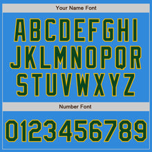 Load image into Gallery viewer, Custom Powder Blue Green-Gold Bomber Full-Snap Varsity Letterman Jacket
