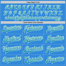 Load image into Gallery viewer, Custom Powder Blue Teal-White Bomber Full-Snap Varsity Letterman Jacket
