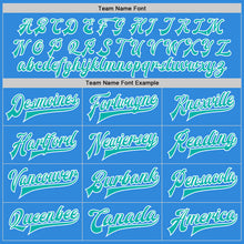Load image into Gallery viewer, Custom Powder Blue Aqua-White Bomber Full-Snap Varsity Letterman Jacket
