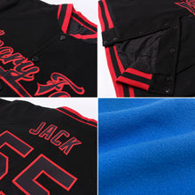 Load image into Gallery viewer, Custom Powder Blue Red-Royal Bomber Full-Snap Varsity Letterman Jacket
