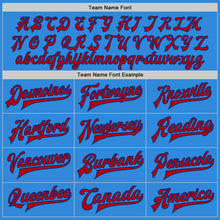 Load image into Gallery viewer, Custom Powder Blue Red-Royal Bomber Full-Snap Varsity Letterman Jacket

