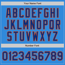 Load image into Gallery viewer, Custom Powder Blue Royal-Orange Bomber Full-Snap Varsity Letterman Jacket
