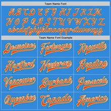 Load image into Gallery viewer, Custom Powder Blue Orange-Kelly Green Bomber Full-Snap Varsity Letterman Jacket
