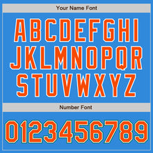 Load image into Gallery viewer, Custom Powder Blue Orange-Kelly Green Bomber Full-Snap Varsity Letterman Jacket
