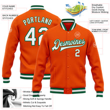 Load image into Gallery viewer, Custom Orange White-Kelly Green Bomber Full-Snap Varsity Letterman Jacket
