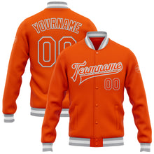 Load image into Gallery viewer, Custom Orange White-Gray Bomber Full-Snap Varsity Letterman Jacket
