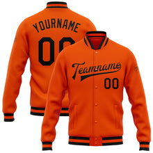 Load image into Gallery viewer, Custom Orange Black Bomber Full-Snap Varsity Letterman Jacket
