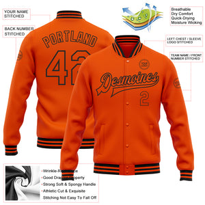 Custom Orange Black Bomber Full-Snap Varsity Letterman Jacket