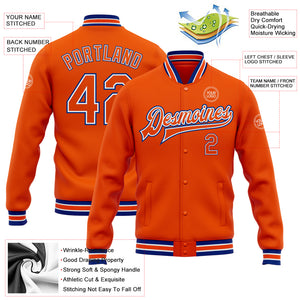 Custom Orange White-Royal Bomber Full-Snap Varsity Letterman Jacket