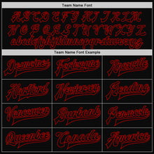 Load image into Gallery viewer, Custom Black Red Pinstripe Red Bomber Full-Snap Varsity Letterman Jacket
