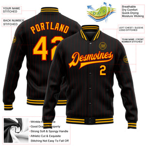 Custom Black Red Pinstripe Gold Bomber Full-Snap Varsity Letterman Jacket