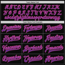 Load image into Gallery viewer, Custom Black Pink Pinstripe Purple Bomber Full-Snap Varsity Letterman Jacket
