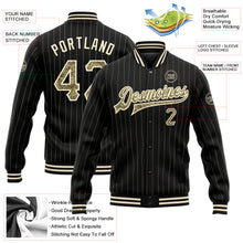 Load image into Gallery viewer, Custom Black Cream Pinstripe Camo Bomber Full-Snap Varsity Letterman Jacket

