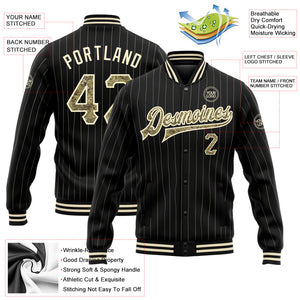 Custom Black Cream Pinstripe Camo Bomber Full-Snap Varsity Letterman Jacket