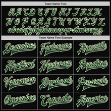 Load image into Gallery viewer, Custom Black Cream Pinstripe Green Bomber Full-Snap Varsity Letterman Jacket
