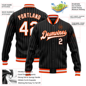 Custom Black White Pinstripe Orange Bomber Full-Snap Varsity Letterman Jacket