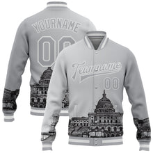 Load image into Gallery viewer, Custom Gray White-Black United States Capitol 3D Pattern Design Bomber Full-Snap Varsity Letterman Jacket
