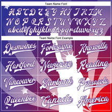 Load image into Gallery viewer, Custom Purple White-Red Statue of Liberty 3D Pattern Design Bomber Full-Snap Varsity Letterman Jacket
