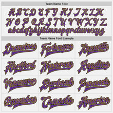 Load image into Gallery viewer, Custom White Purple Pinstripe Old Gold-Black Bomber Full-Snap Varsity Letterman Jacket
