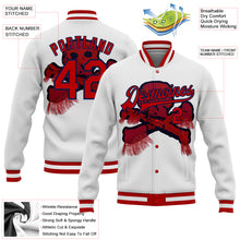 Load image into Gallery viewer, Custom White Red-Navy Skull Fashion 3D Bomber Full-Snap Varsity Letterman Jacket
