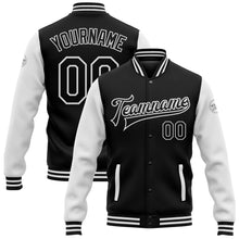 Load image into Gallery viewer, Custom Black White Bomber Full-Snap Varsity Letterman Two Tone Jacket
