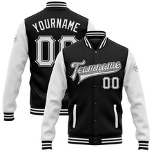 Load image into Gallery viewer, Custom Black White Bomber Full-Snap Varsity Letterman Two Tone Jacket
