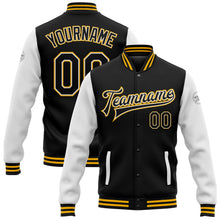 Load image into Gallery viewer, Custom Black White-Gold Bomber Full-Snap Varsity Letterman Two Tone Jacket

