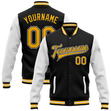 Load image into Gallery viewer, Custom Black Gold-White Bomber Full-Snap Varsity Letterman Two Tone Jacket
