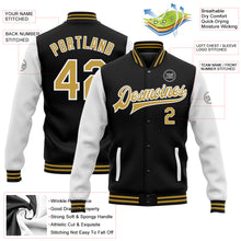 Load image into Gallery viewer, Custom Black Old Gold-White Bomber Full-Snap Varsity Letterman Two Tone Jacket
