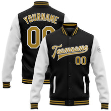 Load image into Gallery viewer, Custom Black Old Gold-White Bomber Full-Snap Varsity Letterman Two Tone Jacket
